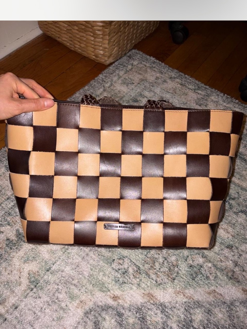 Loeffler Randall Klara Brown & Cream Woven Checkerboard leather Tote bag - Picture 5 of 7